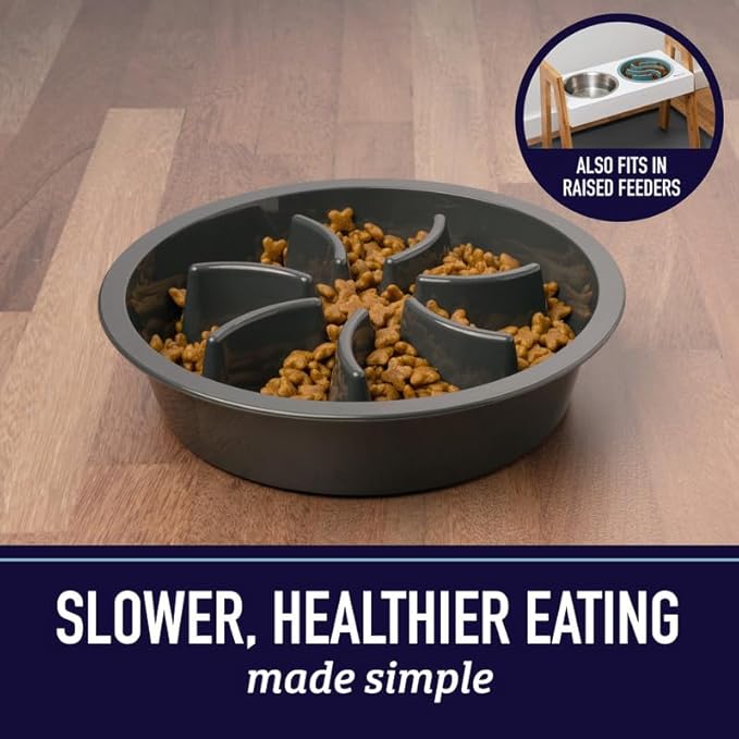 Leash Boss Slow Feeder Dog Bowls - 1.5 Cup, Puzzle Dog Food Bowl with Feeder Holes, Fits into Elevated Pet Feeders, Slow Eating for Large, Medium & Small Sized Breeds, Blue