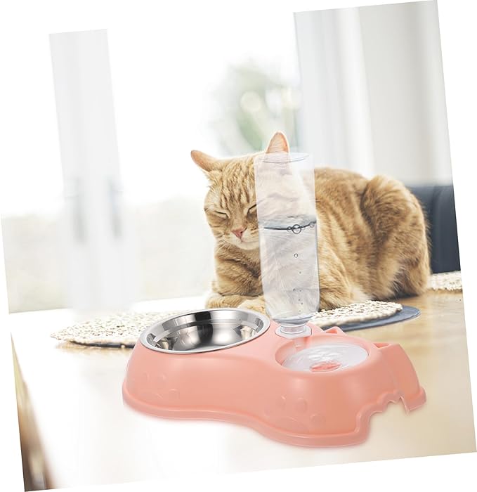 Kisangel 1set Automatic Pet Feeder and Water Dispenser Detachable Dual Bowl for Cats and Dogs Easy to Practical Design for Home and Pet Shops