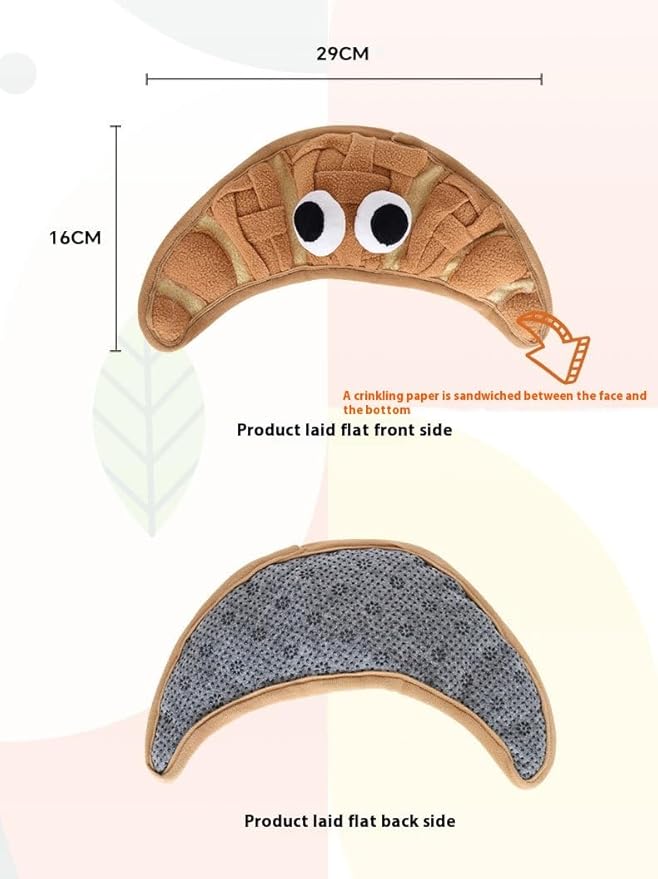 Interactive Pet Snuffle Mat with Crinkle Paper and BB Sound – Food-Shaped Nose Work Mat for Cats, Dogs, and Small Pets, Anti-Slip Base, Puzzle Feeding Toy (Croissant)