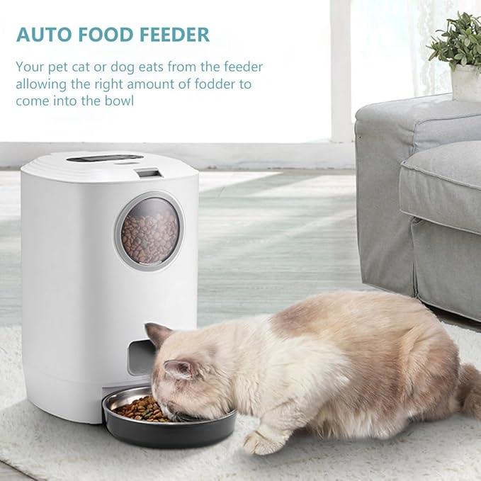 Smart Automatic Pet Feeder for Cats and Dogs, 4-Meal Programmable Dry Food Dispenser with Voice Recording, Detachable Food Storage Bowl for Scheduled Feeding