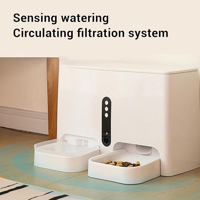 Automatic Cat Feeder, 2 in 1 Smart Food Feeder and Water Dispenser, Pet Feeder and Waterer for Timed Feeding, Real Time Monitoring for Dogs Cats Animals, Large Capacity