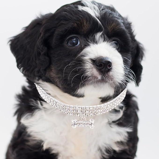 SUPVOX Rhinestone Pet Dog Collar Crystal Collar Adjustable Buckle White Large Size for Pets