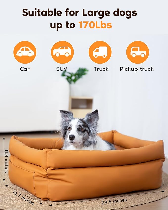 Dog Car Seat, Carseat for Medium Sized Dog, Dogbed for Car Back Seat, Travel Bed with Storage Pockets, Travel Accessories