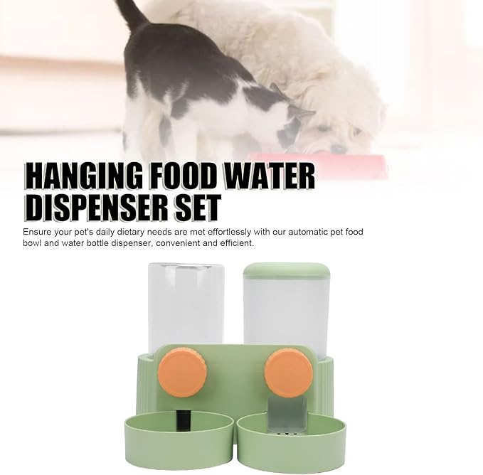 Hanging Pet Food Water Station, Automatic Pet Food Bowl Water Bottle Dispenser, Automatic Dog Cat Feeder and Waterer Set, Large Capacity 2 Bowls for Dogs Cats, Scheduled Feeding