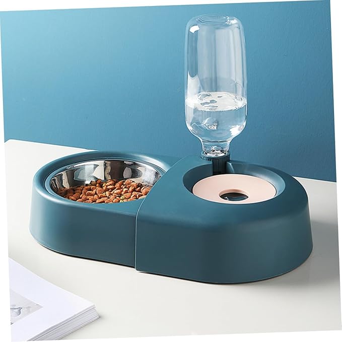 Healifty Automatic Dog and Cat Food and Water Bowl, Splash-Proof Pet Feeder with Blue Non-Spill Design for Indoor Use