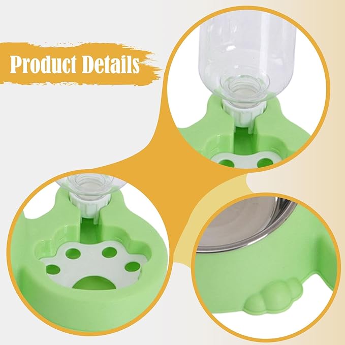 Dog Bowl with Automatic Water Bottle Practical Pets Water and Food Bowl Set for Small Medium Dogs Puppy- Green