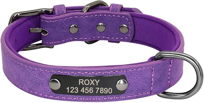 Custom Leather Dog Collar Personalized Small Dogs Collar Engraved Cat Pet Small Medium Large Dogs Collars for Pitbull Chihuahua Purple XS