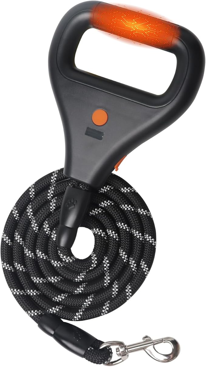 Rrechargeable Heated Dog Leash, Highly Reflective Threads Leash Rope with Rechargeable Hand Warmer for Medium Large Dogs, 1/2 inch - M