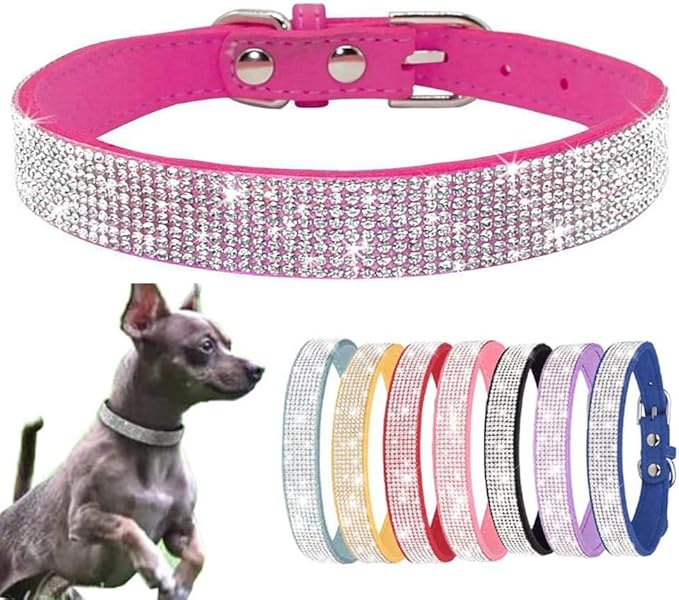 Small Dog Collar, Bling Rhinestone Diamond Fancy Crystal Glitter Pretty Jewel Pet Puppy Collars for XXS XS Small Medium Large Breed Girl Female Dogs Cats (Rose, L)