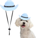 Dog Cowboy Hat, Mini Cowboy Hat for Pet with Chin Strap Adjustable Cosplay Cap, (Blue, M), Intended for Dogs and Cats/Halloween Costume/Party Decoration