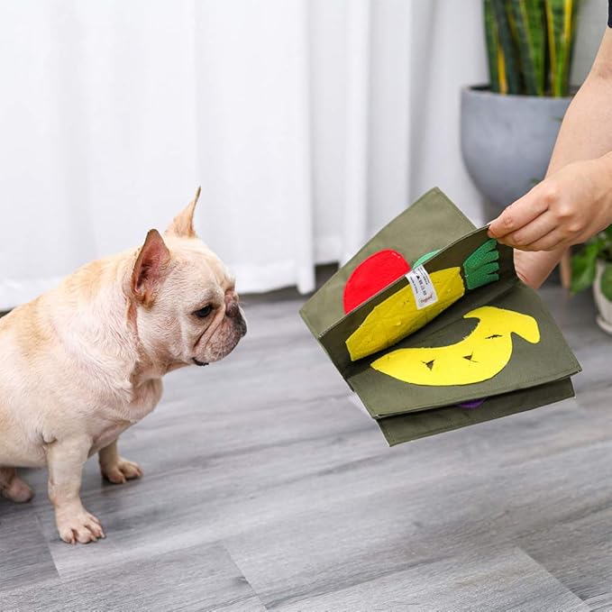 POPETPOP Tricky Treat Toy Interactive Food Dispensing Dog Blanket Pet Training Book for Dogs Slow Feeder Activity Mat Safe Fleece Engaging Puzzle for Feeding and Playtime