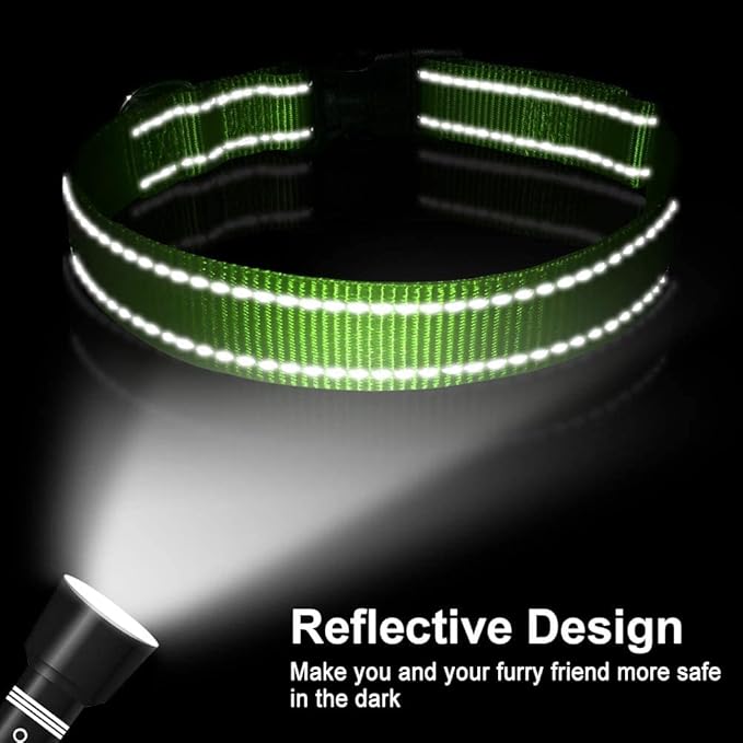 FunTags Reflective Dog Collar, Sturdy Nylon Collars for Puppy and Extra Small Girl and Boy Dogs, Adjustable Dog Collar with Quick Release Buckle,Green,3/8" Width