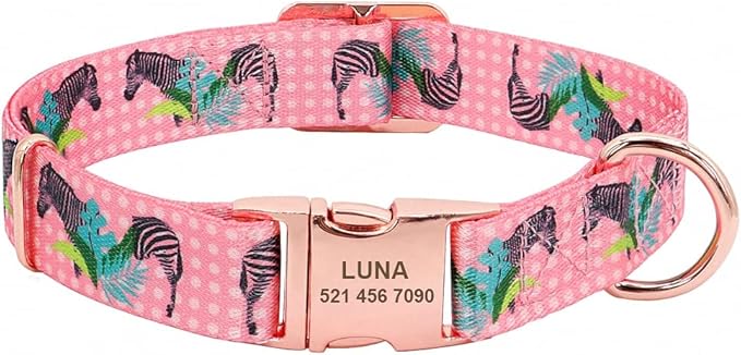 Fashion Custom Dog Collar Nylon Print Personalized Pet Collar Puppy Dog ID Collars Free Engraved ID for Small Medium Large Dogs 132 Pink 30 to 42 cm