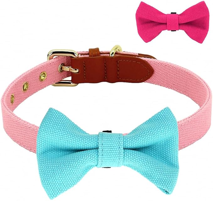 Small Dog Collar Leash Set Nylon Pet Collars Walking Lead Cute Puppy Bowknot Necklace for Small Medium Dogs Cats Adjustable Pink Collar XS