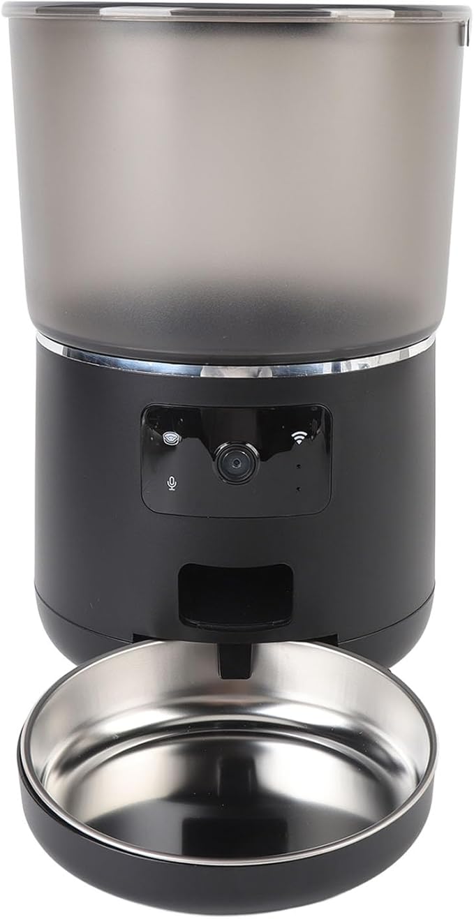 Automatic Pet Feeder, Upgrade 4L USB Wireless Timed Dry Food Dispenser with APP Smart Reminders for Cats Dogs, Portion Controlled Feeding, Removable, Easy to Clean (Black)