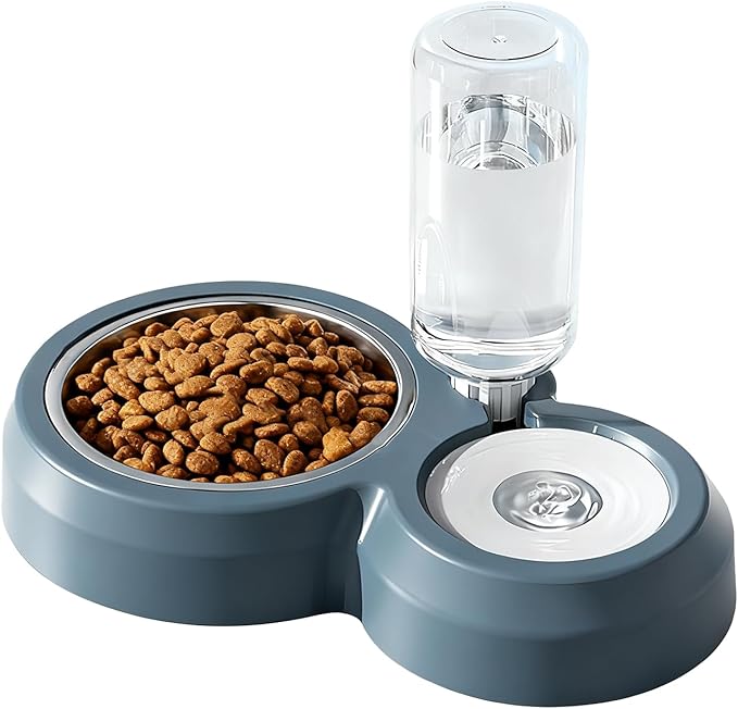 JAY D.L Double Dog Bowls, Cat Food and Water Bowl Set with Water Dispenser and Stainless Steel Bowl Gravity Feeder for Small or Medium Size Dogs Cats Rabbits (Dark Green)