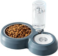 JAY D.L Double Dog Bowls, Cat Food and Water Bowl Set with Water Dispenser and Stainless Steel Bowl Gravity Feeder for Small or Medium Size Dogs Cats Rabbits (Dark Green)