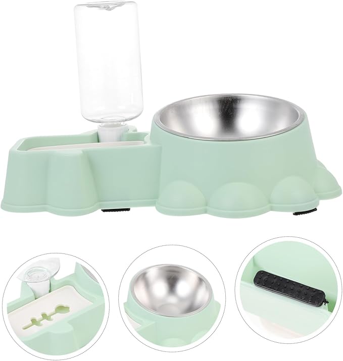 Automatic Stainless Steel Dog Feeder and Water Dispenser Bowl Stable Anti-Skid Dual-use Pet Food and Water Container for Puppies and Dogs Spill-Resistant Green Design
