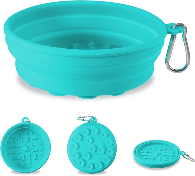 Collapsible Dog Bowl for Travel Outdoor Portable Silicone Pet Bowl with Carabiner Clip