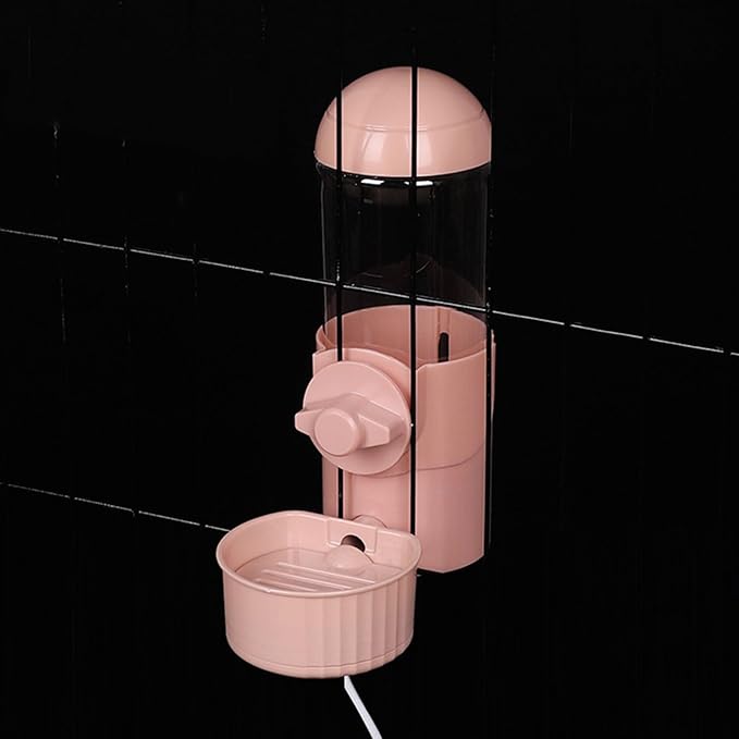Automatic Cat Feeder Water Dispenser 17oz Large Capacity for Cats Small Dogs Kitten Easy to Install for Cage, 16x8.5x22cm, Pink
