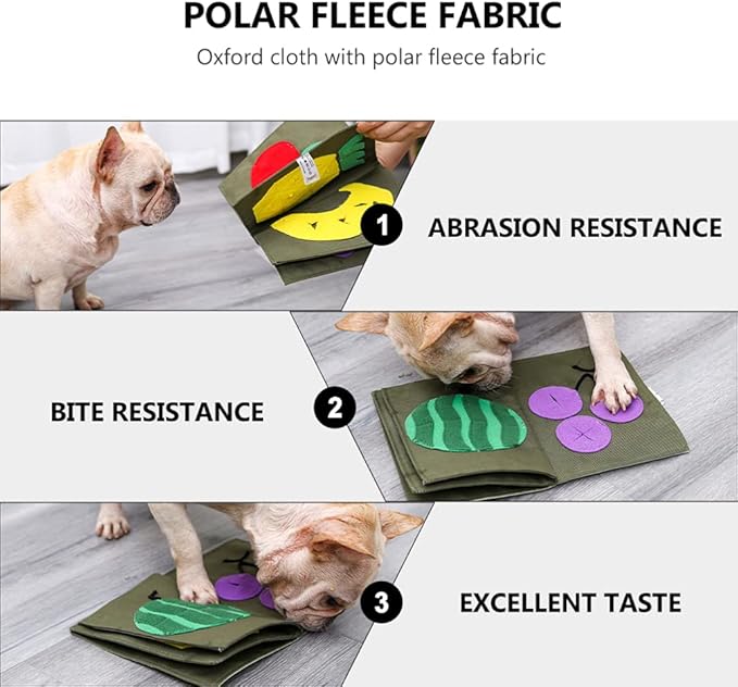 POPETPOP Tricky Treat Toy Interactive Food Dispensing Dog Blanket Pet Training Book for Dogs Slow Feeder Activity Mat Safe Fleece Engaging Puzzle for Feeding and Playtime