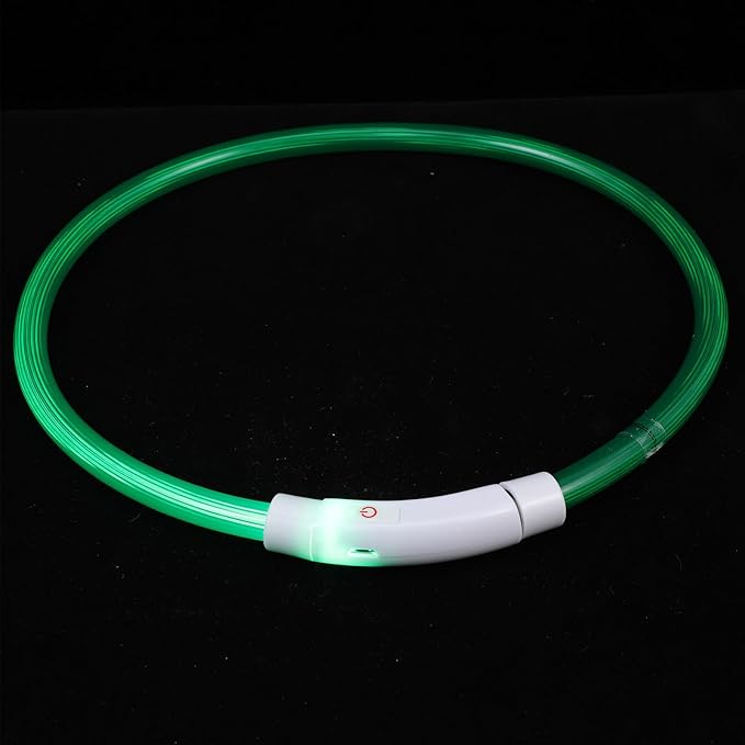Veemoon USB Rechargeable LED Pet Collar 70cm Green Luminous Fiber Optic Dog Collar for Night Walking Safety