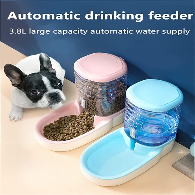 2 X 3.8 L Pet Automatic Feeding Bowls Dog Food Feeder Cat Water Feeder Large Capacity Food Water Dispenser Large Capacity Pet Bowls,Blue