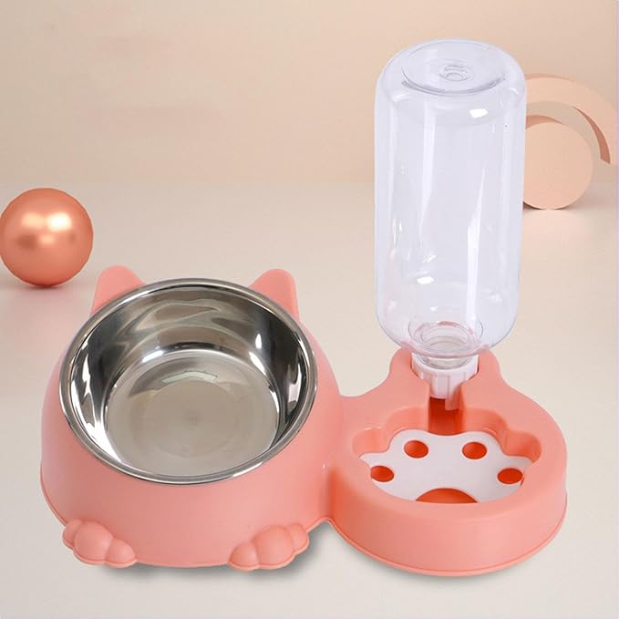 Dog Bowl with Automatic Water Bottle Practical Pets Water and Food Bowl Set for Small Medium Dogs Puppy-