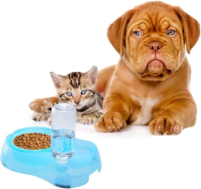 2 in 1 Pet Feeder Water Automatic Dispenser with Bottle, Dog Bowl Slow feeder, Dog Drinking Fountain Water Bowl for Dog Cat Puppy Kitty, Pet Food and Water Bowl set Pet water dispenser (Blue)