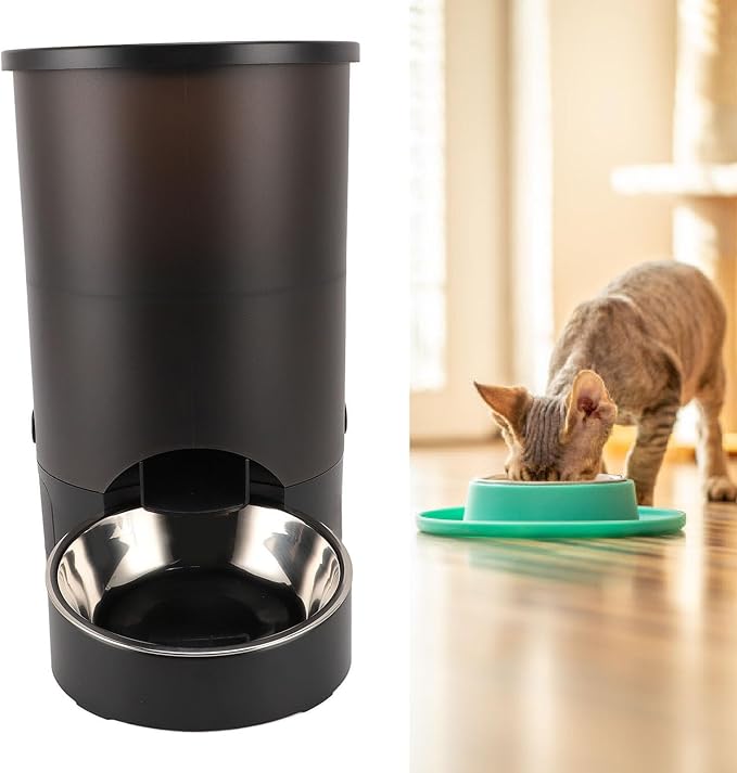 3L Automatic Pet Feeder, Stainless Steel Bowl Feeder for Cats Dogs, Dual Power Supply, Food Container Visible Design Pet Food Dispenser Timed and Portioned Feeding for Cats Dogs