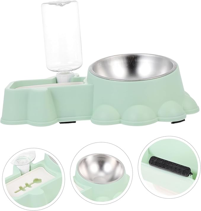 POPETPOP Automatic Stainless Steel Pet Feeder Bowl with Water Dispenser Wear-Resistant Dog Food and Water Bowl for Puppies and Dogs Compact Spill-Resistant Design and Easy to Clean