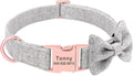 Fashion Personalized Dog Collar Custom Nylon Dog Collars Engraved Name ID Adjustable for Small Medium Large Dog Chihuahua Bownot Grey S