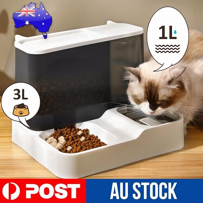 RUNAAAJ 2 in1 Feeder Food Water Dispenser Bowl Automatic Dog Cat Bottle Pet Self Feeding for Small Medium Dog Pets Puppy Kitten (Blue)