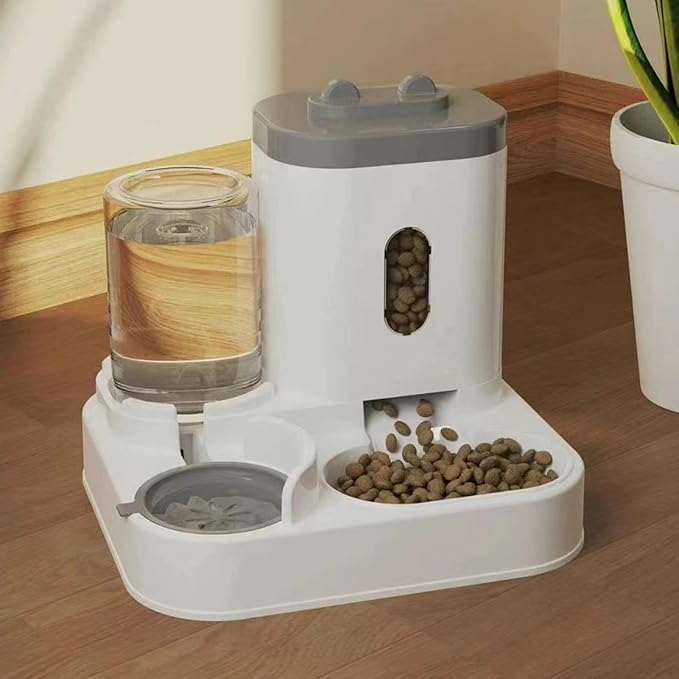Convenient Pet Food Water Dispenser Large Capacity Feeder Automatic Gravity Cat Dog Visible Grey