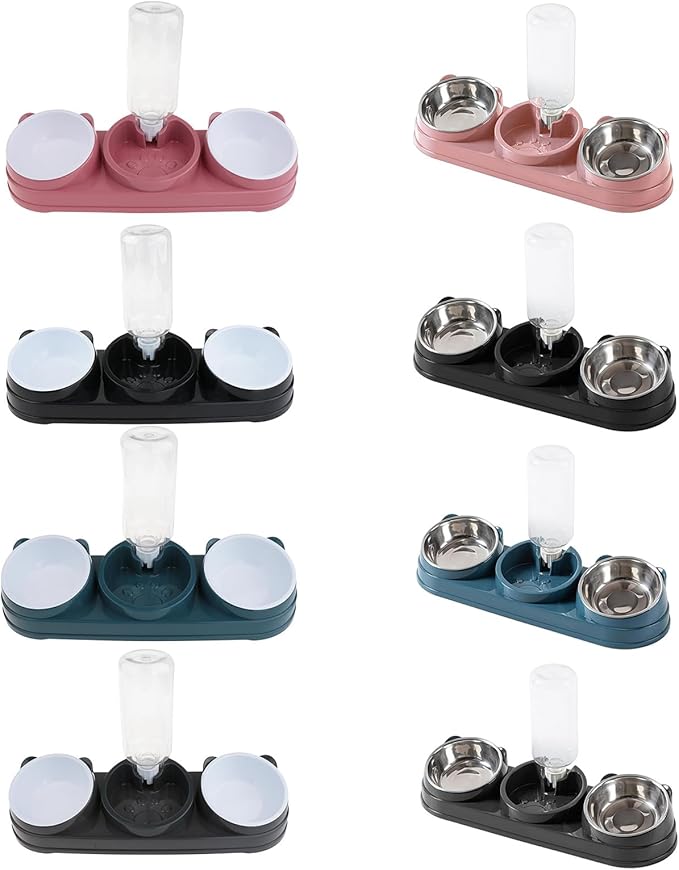 Tilted Double Bowl Pet Feeder with Automatic Waterer Elevated Design for Dogs Cats Daily Feeding Essentials Pet Feeding Bowl