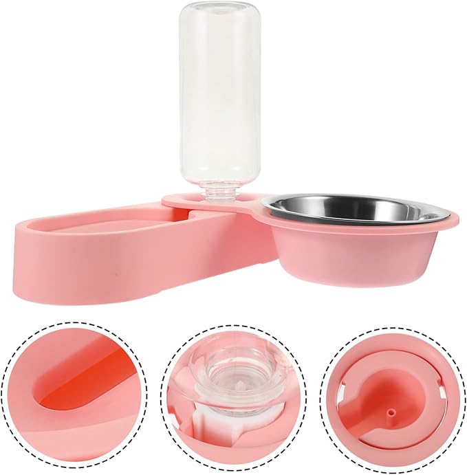 Pet Feeder with Bowls Rotating Stainless Steel Design for Cats and Dogs Clean Automatic Water Dispenser Space-Saving Pet Feeding Station Pink