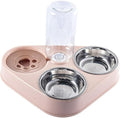 3 in 1 Pet Dog Bowl with Water Bottle Cat Automatic Drinking Food Double Bowls Stainless Steel(3 in 1 Pink)