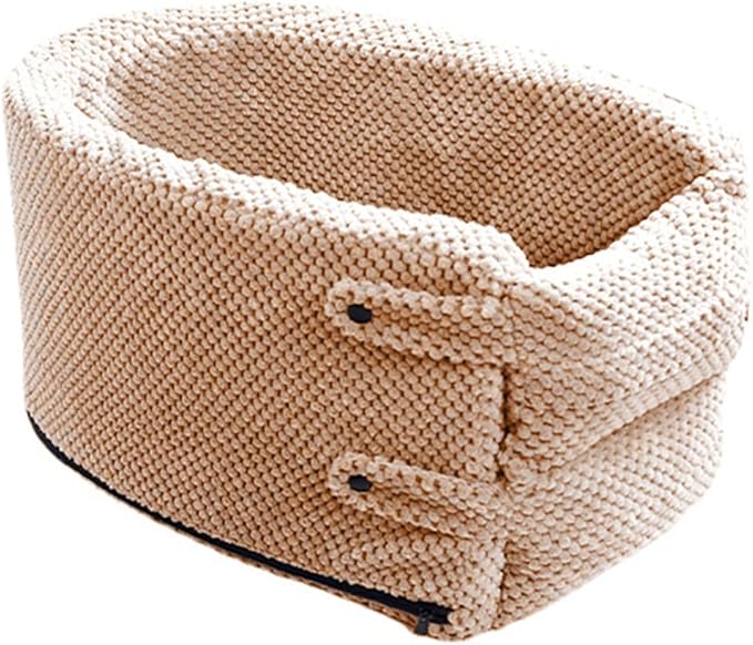 Portable Center Console Dogs Cats Car Bed, Pet Booster Seat, Comfortable Pet Armrest Car Seat, Coral Velvet Travel Pet Console Seat - Brown