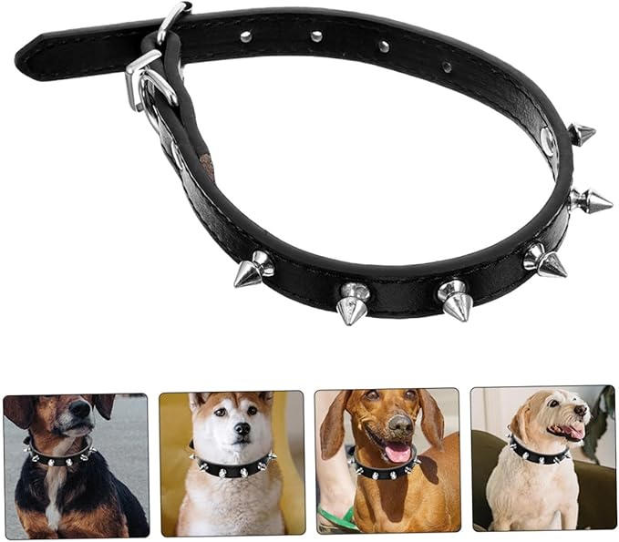 Gadpiparty Rivet Dog Collar Medium Size 2.0cm Wide Black Sturdy Studded Leather Collar for Walking and Training Small to Medium Pets