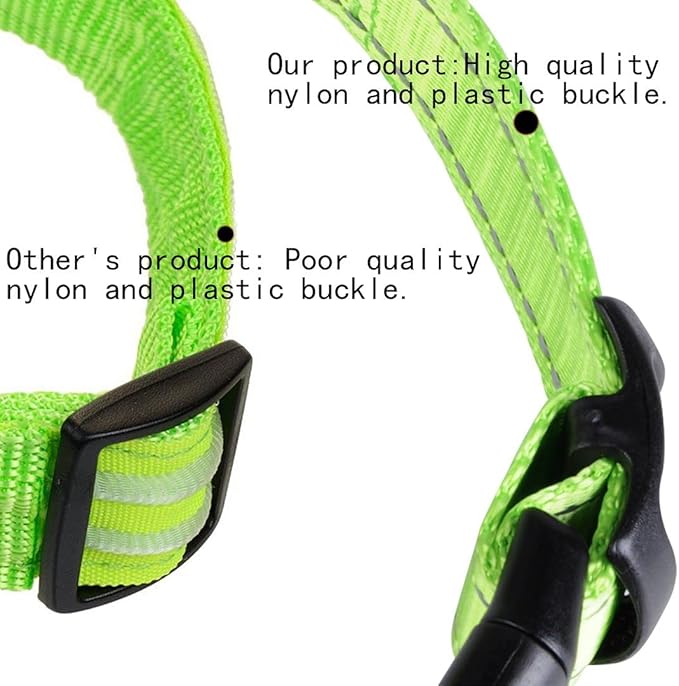 Pet Cat Dog Led Collar Flash Light Removable USB Rechargable with Wire Nylon Material for Night Walking Safety Warning (Green M)