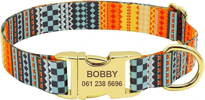 Fashion Custom Dog Collar Nylon Print Personalized Pet Collar Puppy Dog ID Collars Free Engraved ID for Small Medium Large Dogs 141 Orange 23 to 30 cm