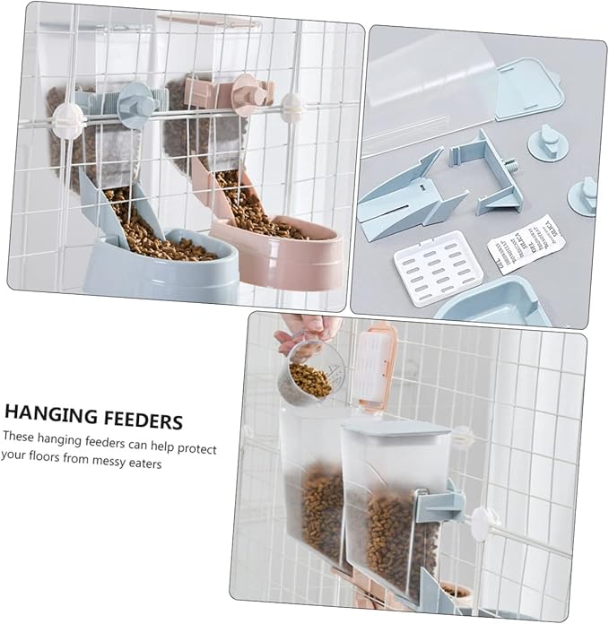 SUPVOX Automatic Pet Feeder Hanging Bowl for Dogs Space-Saving Design with Removable Food Tank and Tray Prevents Spills and Messes for Cages and Outside Use Blue