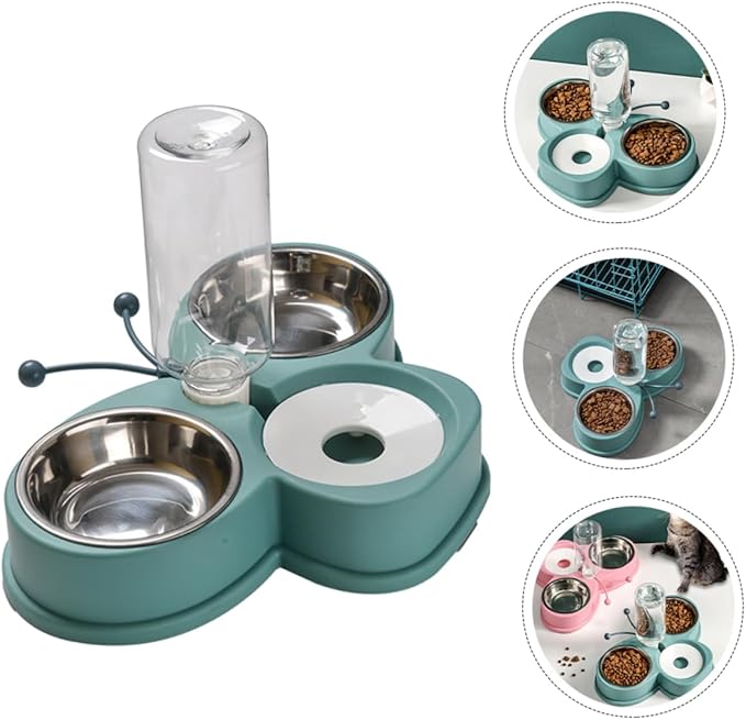 YARNOW Automatic Waterer Feeder Dog Cat Feeder Multi-Function Pet Water Dispenser Skid-Resistant Base Dog Supply Green