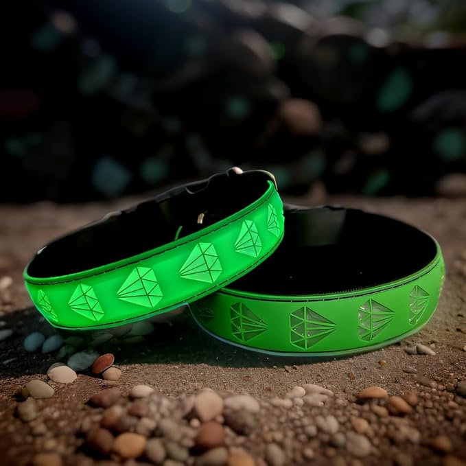 Subversive USB-C led Light up Airtag Dog Collar, Subversive 3D Sunflower Design Comfortable and Soft Material,Multicolored Lighting (D-Green, S(11.8-15.7"))