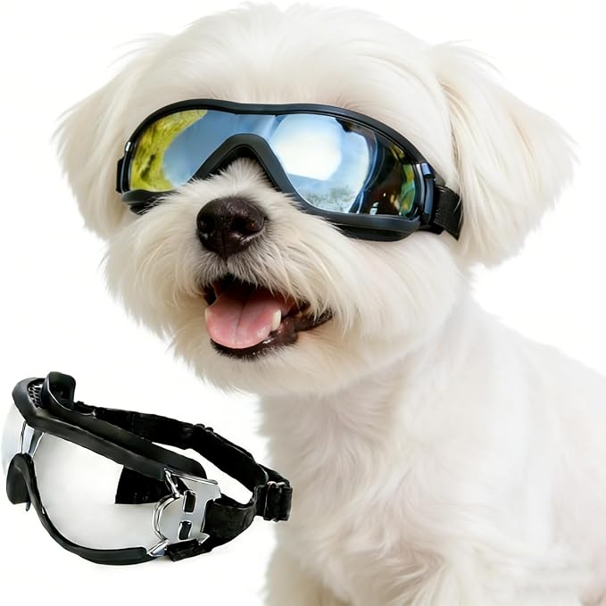 Namsan Small Dog Goggles, UV Protection Goggles for Dogs Small Breed, Puppy Sunglasses with Adjustable Straps, Windproof Dog Eye Protection for Outdoor Activities, Black