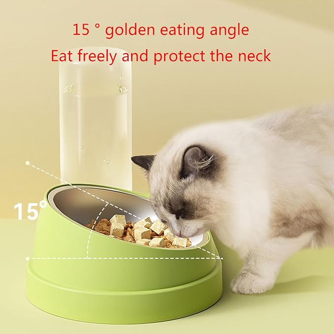 White Food Grade PP Stainless Steel Pet Automatic Feeder Set Dog Food Bowl Waterer Slanted Raised Bowl Gravity Re-Fill Water Dispenser