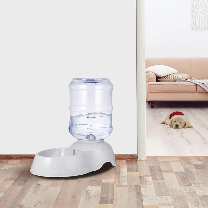 Pet Water Drinking Fountain Automatic Gravity Dispenser Station Self Replenish Animal Waterer Dog Cat Large Capacity Fresh Drinking System Plastic Bottle Reservoir Bowl Stand (3 Gallon)