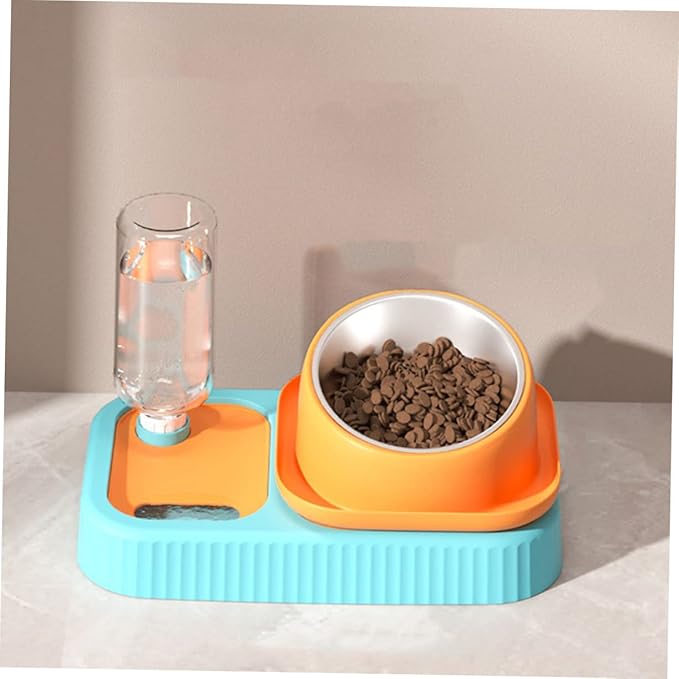 Double Bowl Cat Feeder Automatic Water Dispenser Elevated PET Food and Water Feeding Device for Cats and Dogs Spill Design Material