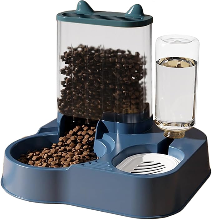 Automatic Cat Feeder, 12.4x11.02x10.63in Anti-Tip Pet Feeder Cat Food Container, Food Dispenser with 2 Bowl Splitter, 2.5kg Food & 1.3L Water Automatic Cat Feeder and Water Dispenser for Dogs Cats