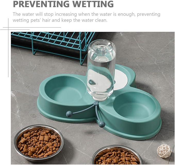 Totority Automatic Dog Cat Feeder and Waterer with 720ml Stainless Steel Bowls, Anti-Skid Household Pet Feeder for Puppies and Kittens, Convenient Dual Bowl Feeding Supply for Dogs and Cats